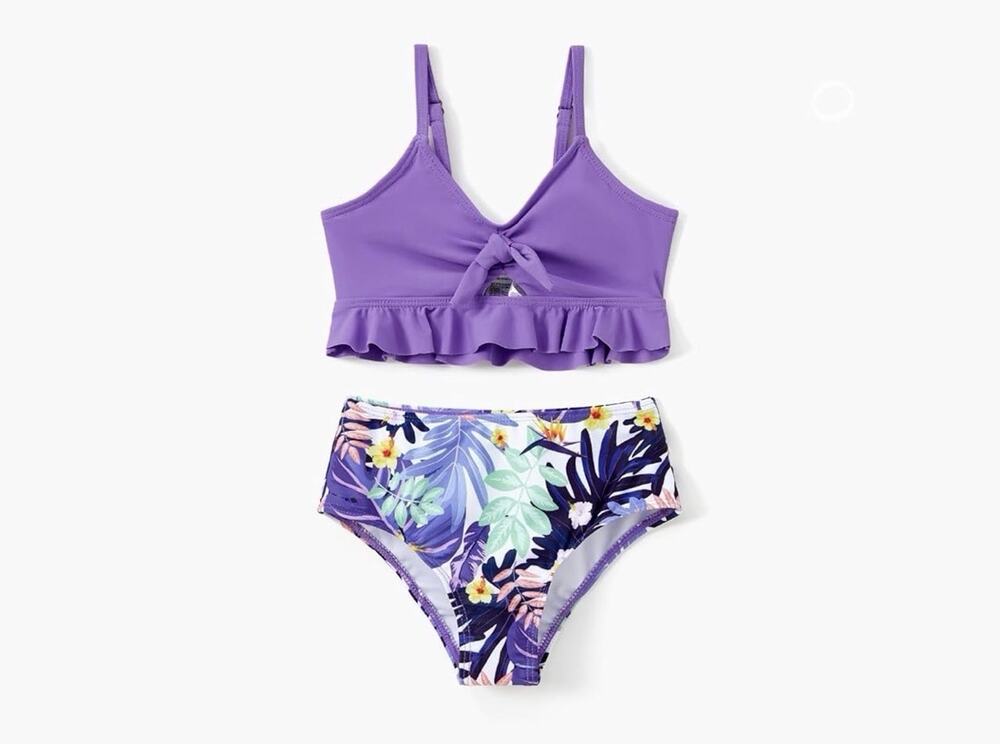 Pat Pat Girls Scallop Trim Strappy Two-Piece Swimsuit Purple 4/5 Yr